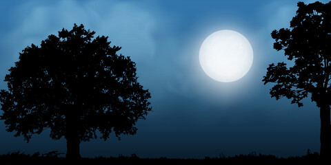 Fototapeta premium tree silhouette with full moon