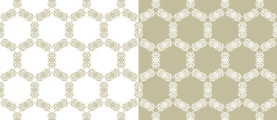 Seamless beige damask pattern design. Ornamental background.