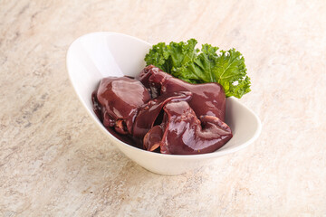 Raw chicken liver in the bowl