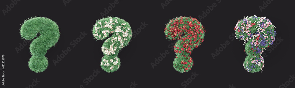 Fototapete a grassy number question mark symbol on which colorful flowers grow. isolated eco number yyy with fo