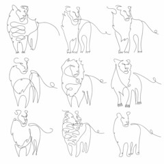 One line lion design silhouette. Hand drawn minimalism style vector illustration