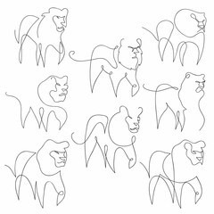 One line lion design silhouette. Hand drawn minimalism style vector illustration