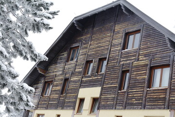 wooden house in winter idyll 