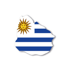 Obraz premium Uruguay national flag in a shape of country map