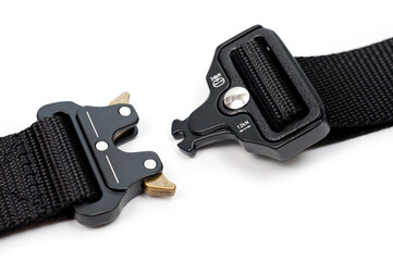 Black belt for clothes and trousers with a metal automatic fastener.