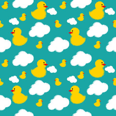Funny, cute seamless pattern with pretty ducklings. Trendy Pop up design