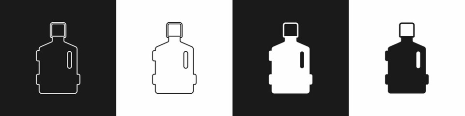 Set Big bottle with clean water icon isolated on black and white background. Plastic container for the cooler. Vector