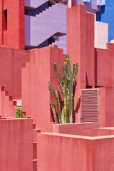 Picturesque geometric colored building facade. Calpe, Alicante