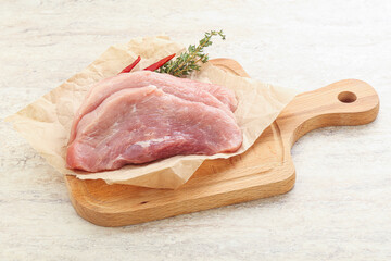 Raw pork schnitzel for roast