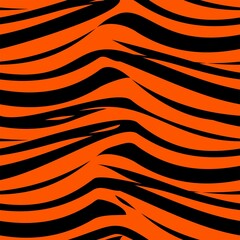 Seamless vector print of a tiger. Tiger skin texture. Chaotic black and orange lines. Abstract background. Template for packaging, notebooks, cards, wallpaper, textiles and other uses.