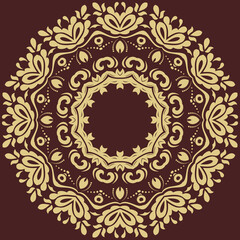 Elegant vintage vector round golden ornament in classic style. Abstract traditional ornament with oriental elements. Classic vintage brown and golden pattern