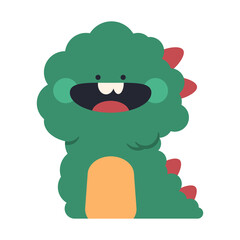 Funny green fluffy monster vector cartoon character illustration isolated on a white background.