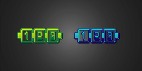 Green and blue Education logic game for preschool kids icon isolated on black background. Kids activity sheet. Count the number of cubes. Vector