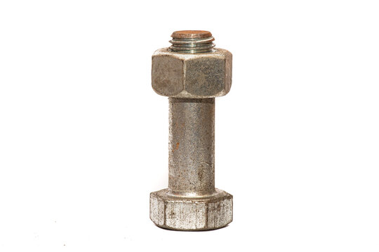 Bolt and Nut isolated on a white background, high tensile joiner, building and engineering.