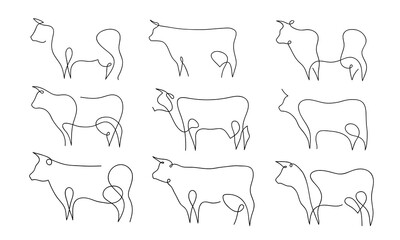 One line cow design silhouette.Hand drawn minimalism style vector illustration