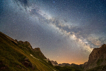 Idyllic milky way over mountain range at night, France
