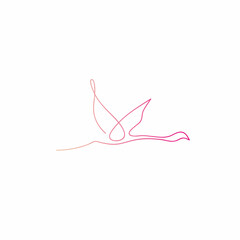 One line pink flamingo flies design silhouette.Hand drawn minimalism style vector illustration
