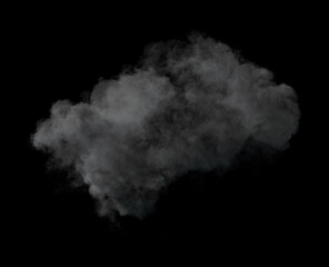 Puffy Dense and Grey Smoke Cloud of the end of an Explosion on black