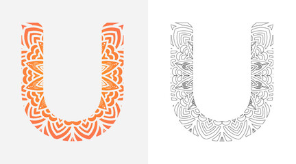 Obraz premium Alphabet Letter U Pop Art, Mandala coloring ornaments design