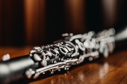 Studio shot of clarinet with focus on toneholes