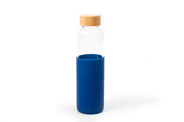 Stylish glass water bottle with wooden lid. For fitness and travel.