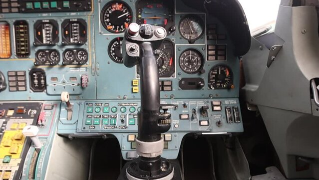 The steering wheel is a side stick of the Russian strategic missile carrier Tu-160. Control Panel. Full hd.120 fps