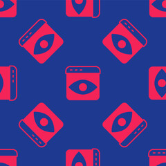 Red Personal information collection icon isolated seamless pattern on blue background. Collection of personal data. Vector