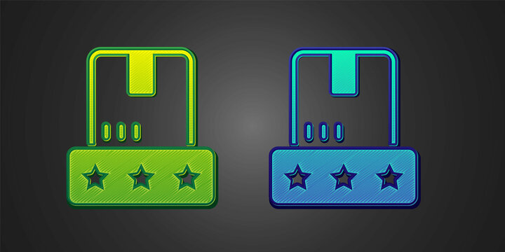 Green and blue Consumer or customer product rating icon isolated on black background. Vector