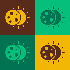 Pop art Eclipse of the sun icon isolated on color background. Total sonar eclipse. Vector