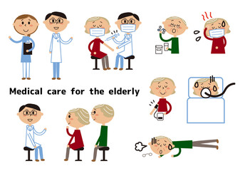 高齢夫婦の医療イラストセット