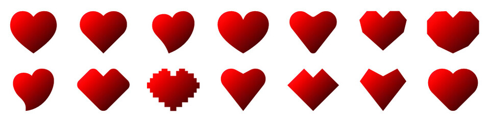 Heart icon. Set of red heart icons. Romance love symbol. Conceptual icons. Vector illustration