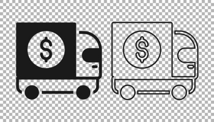 Black Armored truck icon isolated on transparent background. Vector
