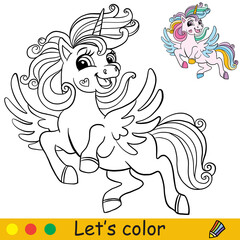 Coloring with template unicorn with wings vector illustration