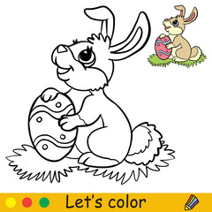 Coloring with template cute easter bunny vector illustration