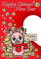 Piglet cute cartoon, hand drawn illustration Pig for Chinese new year day ,Pink Pig Lover vector Character design for Chinese new year card.