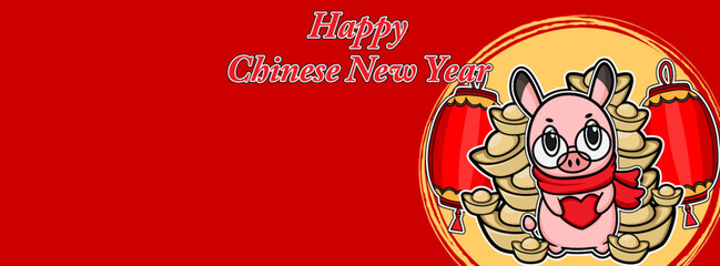 Piglet cute cartoon, hand drawn illustration Pig for Chinese new year day ,Pink Pig Lover vector Character design for Chinese new year card.