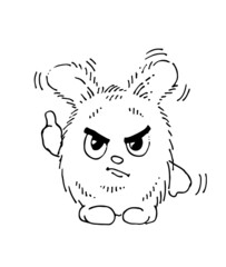 Fat funny hare warns. Cheerful wild animal. A comical character. Sketch sketch. Hand drawing isolated on white background. Vector