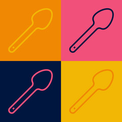 Pop art line Teaspoon icon isolated on color background. Cooking utensil. Cutlery sign. Vector