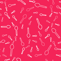 White line Teaspoon icon isolated seamless pattern on red background. Cooking utensil. Cutlery sign. Vector