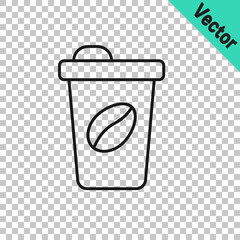 Black line Coffee cup to go icon isolated on transparent background. Vector