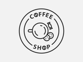 Coffee logo design for coffeeshop or cafe. Espresso or cappuccino vector sign. Creative black and white logotype, trendy line icon.