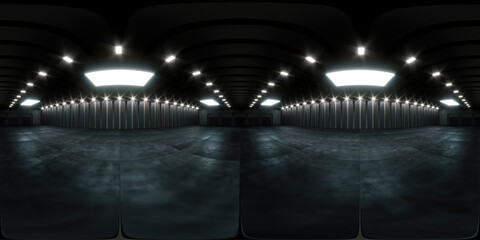 Full spherical hdri panorama 360 degrees of empty exhibition space. backdrop for exhibitions and events. Tile floor. Marketing mock up. 3D render illustration