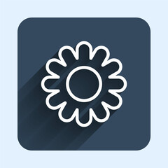 White line Flower icon isolated with long shadow background. Sweet natural food. Blue square button. Vector