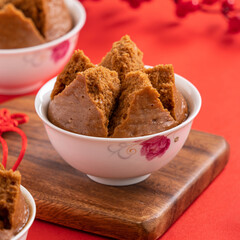 Delicious Chinese steamed sponge cake named Fa Gao for lunar new year festival traditional food.