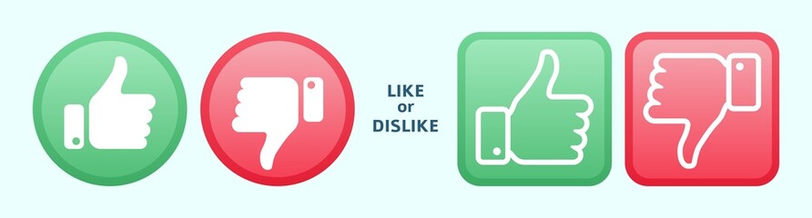 Like dislike logo icons. Thumbs up and down, social media approval marks. Super sign, disliking elements in round and square shapes, vector symbols