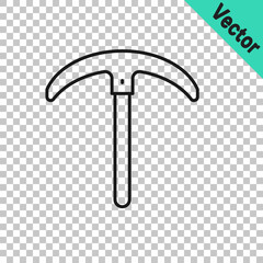 Black line Pickaxe icon isolated on transparent background. Vector