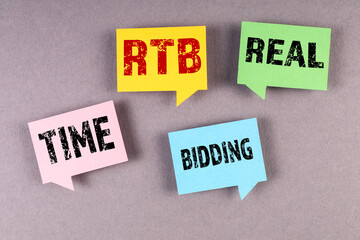 RTB Real Time Bidding. Speech bubbles on a gray background