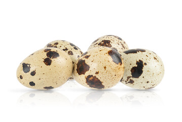 Quail eggs isolated on white background.