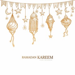 Hand drawn ramadan kareem greeting card sketch design