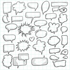 A set of comic speech bubbles and elements hand draw sketch design